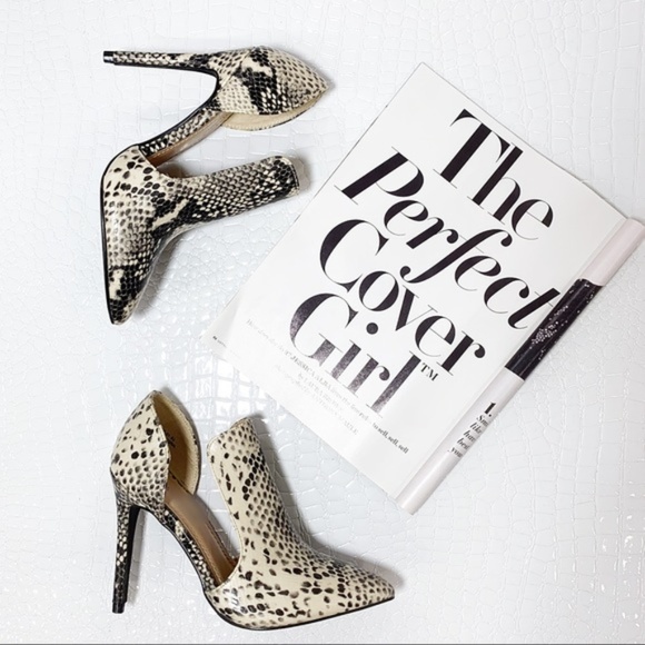 Shoes - Snakeskin Print Cut Out Heel